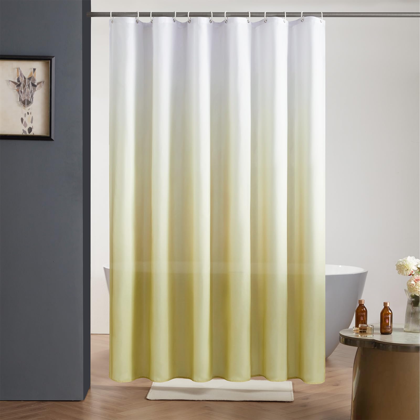 Furlinic Shower Curtain Mould Proof Polyester Fabric Wetroom Bath Curtains Waterproof Machine Washable with 12 Hooks for Bathroom White to Taupe 72x78 Inch(180x200cm).