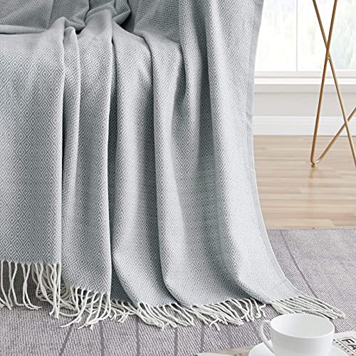 BOURINA Decorative Diamond Lattice Faux Cashmere Fringe Throw Blanket