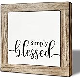 Simply Blessed Wooden Decor Sign, Blessed Signs for Home Decor, Rustic Wooden Tabletop Sign, Positive Desk Decoration for Home Office Living Room 5.9X5.9 Inches