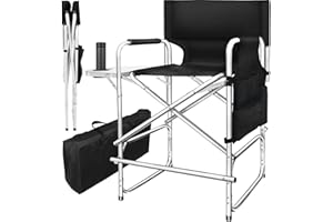 AQNIEGEP Makeup Chair for Makeup Artist 41" Tall Folding Directors Chair Makeup Artist Chair for Clients Directors Chair with Side Table Cup Holder Footrest Bags 400 lbs Load
