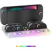 JDGPOKOO Charging Dock Station Compatible with Nintendo Switch 2 Joy-Con Controller Charger, Switch 2 Storage Stand Organizer with 7 RGB Lights, 9 Game Slots, Heat Dissipation Slot with USB Cable