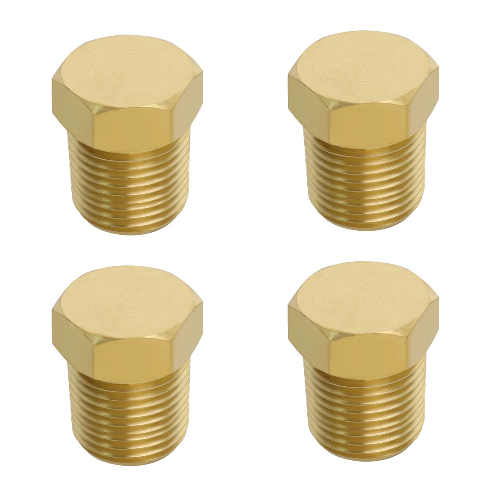 Be In Your Mind 4pcs 1/8inch NPT Male Thread Brass Pipe Plug Hex Outernal Head Socket Fitting for Blocking Off Intake Manifold Water Ports Water Pump Ports Gold