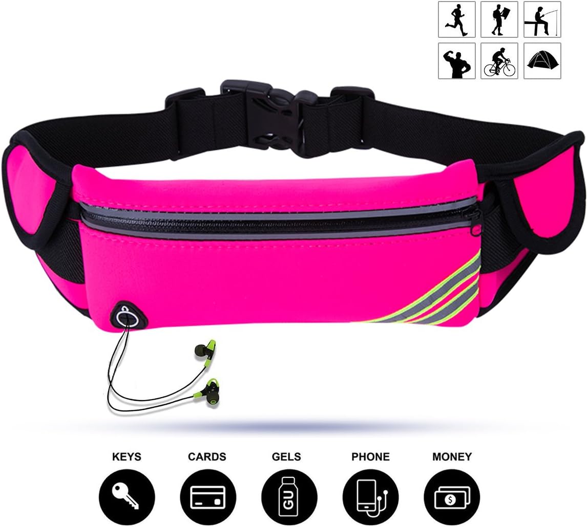 VeriyaRunning Belt, Waterproof Fitness Belt Lightweight Waistpack Bumbag Fanny Pack Bum Bags w Water Bottle Holder for Running Hiking Cycling Dog Walking 5.5" Smartphoe