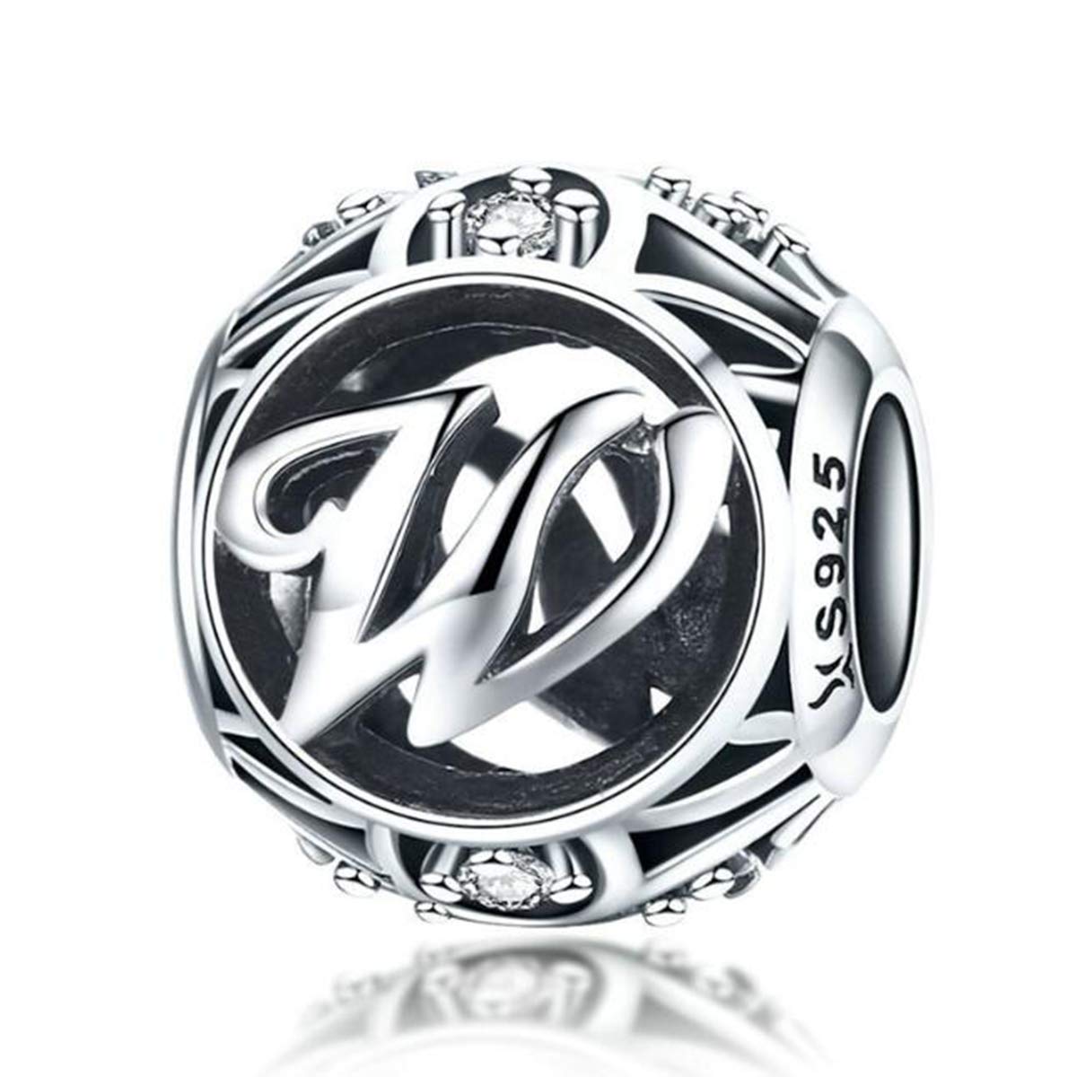 Birthday Charms Genuine 925 Sterling Silver DIY Initial A-Z Charm Alphabet Charms Letter Beads for Pandora Charms Bracelets (Letter W)