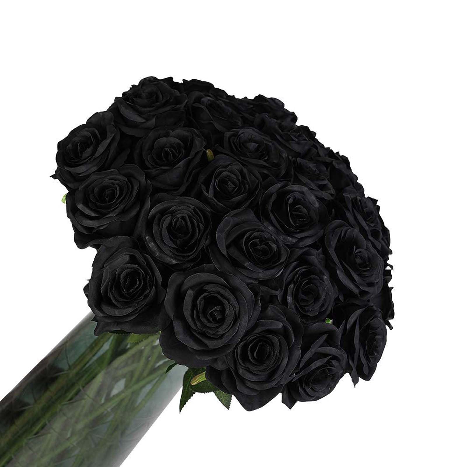 Laelfe 12 Pcs Artificial Black Roses, 53 cm Single Long Stem Faux Silk Black Roses Fake Rose Flowers for Halloween Gothic Party Wedding Bridal Bouquet Home Grave Decorations — image 1