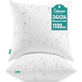 Oubonun 24x24 Outdoor Throw Pillow Inserts - Set of 2 Waterproof Cushions | Decorative Water-Resistant Stuffer for Patio Garden Sofa Couch Furniture, Smooth 7D Fiber Filling, Soft Skin-Friendly Fabric