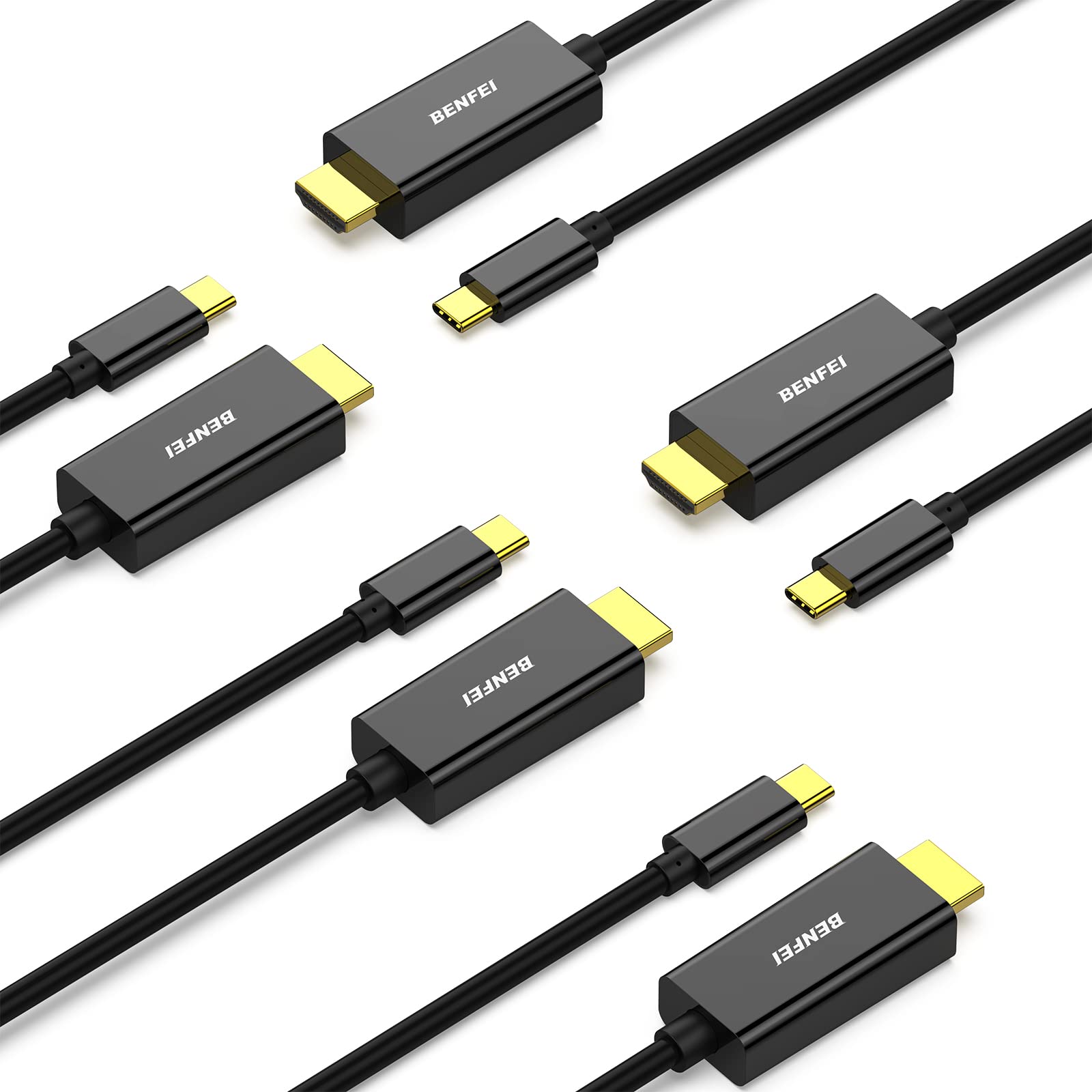 BENFEI USB Type C(Thunderbolt 3) to HDMI 4K UHD 1.8M Cable, 5 Packs USB 3.1 (USB-C) to HDMI Adapter Male to Male Gold-Plated Cord