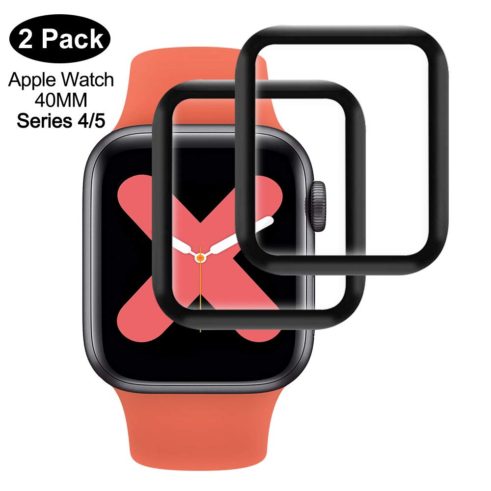 40MM Apple Watch Series 5/4 Screen Protector,Max Coverage Anti-Scratch/Bubbles Tempered Glass for 40MM Apple Watch Series 5/4 [2 Pack][Black][40mm]