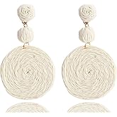 Rattan Earrings for Women Statement Boho Handmade Raffia Straw Wrapped Round Drop Dangle Earrings Summer Tropical Beach Jewelry Best Jewelry Gifts