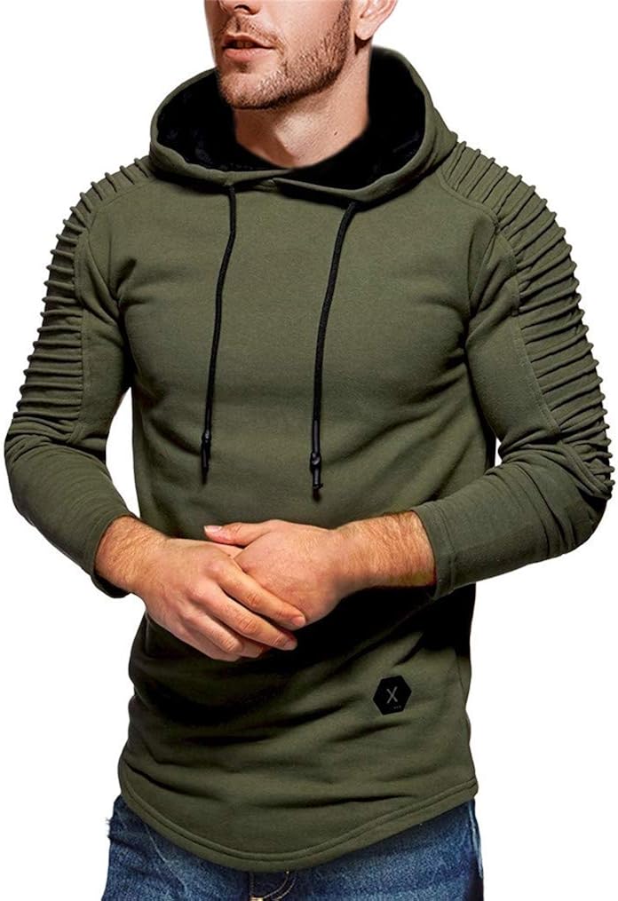 Seazoon Mens Long Sleeve Casual Plain Pullover Drawstring Hoodie Hem Curved Basic Breathable Sweatshirt: Clothing