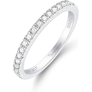 SILVERNANA Moissanite Wedding Band Women Eternity Ring 925 Sterling Silver | 18K Gold Plated D Color VVS Moissanite Stackable