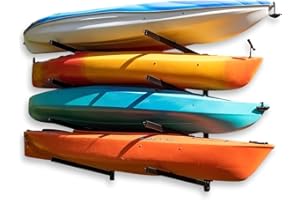 StoreYourBoard Outdoor 4 Kayak Storage Rack, Wall Mount, Holds 400 lbs, All Weather Heavy-Duty Metal Organizer, Adjustable Le