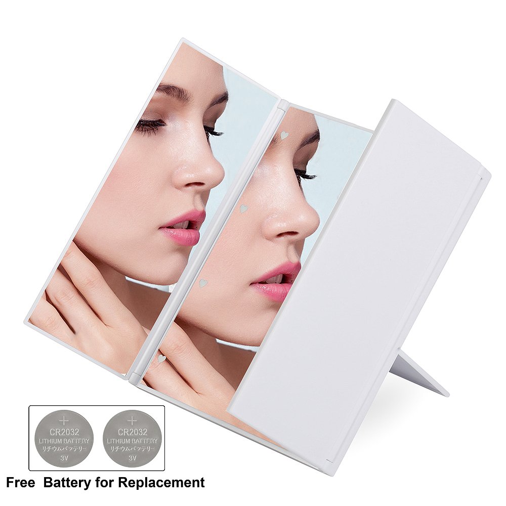 Tri-Fold Lighted Vanity Makeup Mirror with 8 Led Lights,9 Inch Portable Small LED Compact Mirror