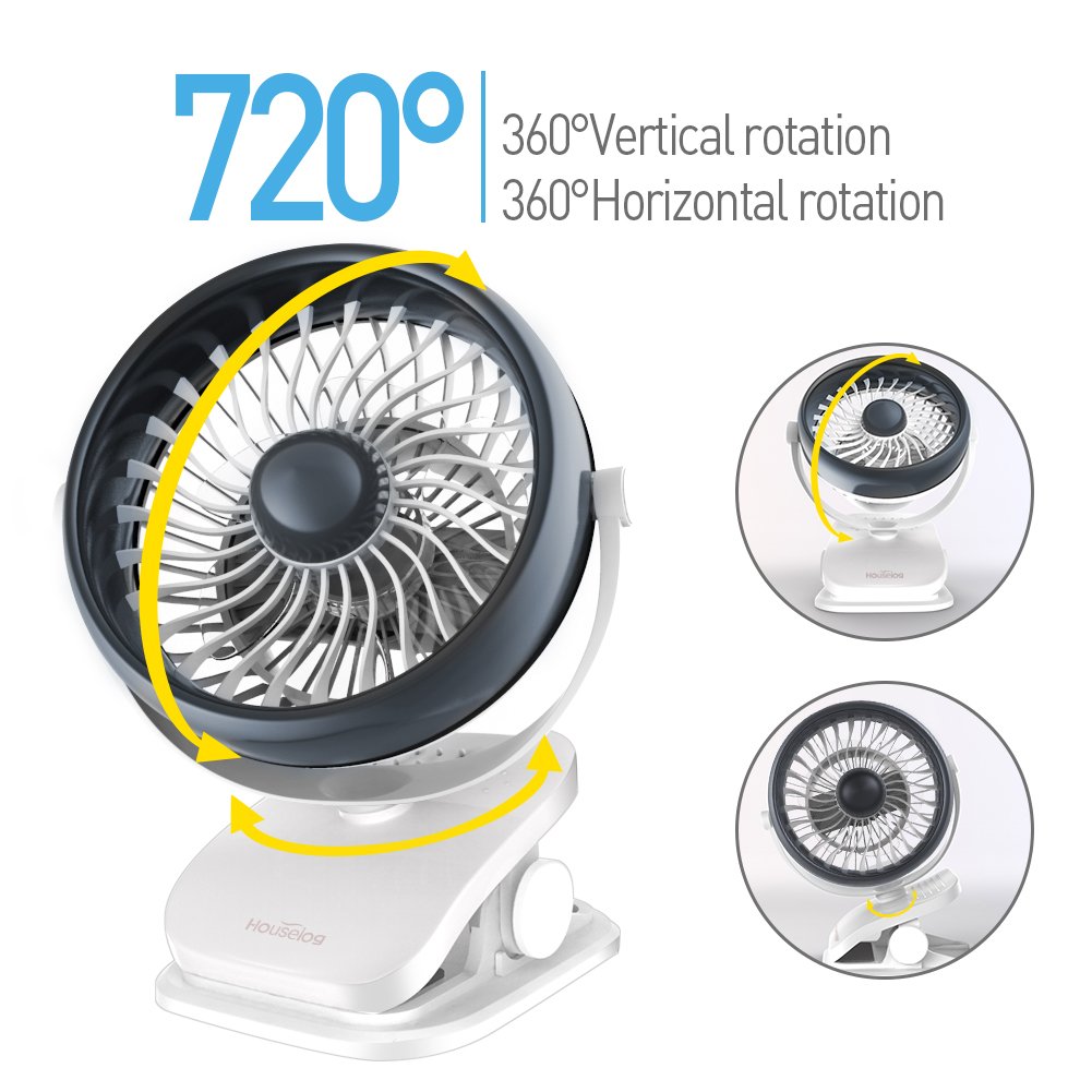 Houselog Clip On Stroller Fan, USB Powered and Rechargeable Battery Operated Desk Fan, Mosquito-Repellent, Essential-oils-Diffused, Small Portable Table Fans for Home Office Travel