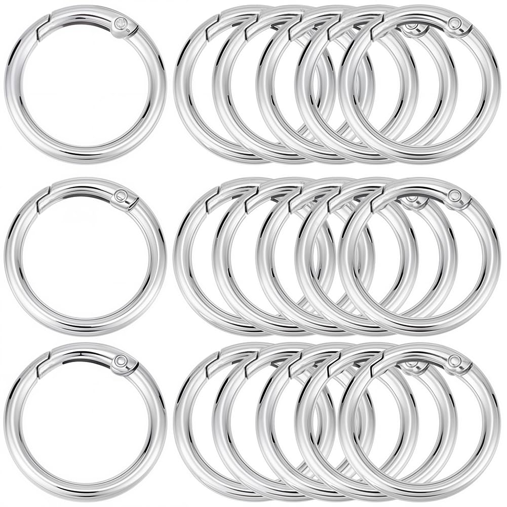 SOFPLATE 1 Box 20Pcs Round Clasp Clip O Rings Silver Circle Carabiner Clip Split Zinc Alloy Hook Smooth Open Small Spring O Rings for jewellery Making Keychain Lanyard Bags Supplies DIY Craft Accessor