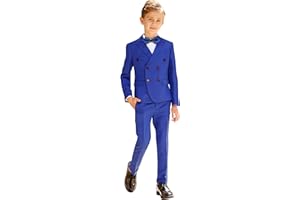 Marvelous World Boys' 7-Piece Double-Breasted Slim Fit Suit Set, Jacket, Vest, Pants, Shirt, Tie, Pocket Square and Bow Tie