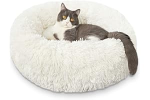 Generic Cat Beds for Indoor Cats - Fluffy Plush Washable, Anti Anxiety Dog Beds for Small Dogs, Round Faux Fur Cat Bed, Thick