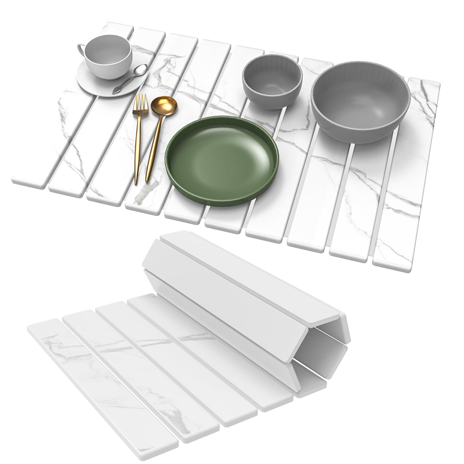 Photo 1 of **DIRT**Stone Dish Drying Mat for Kitchen Counter - 24" L×16" W Large Foldable Marbled Collapsible Quick Drying Dish Mats, Ultra Absorbent Diatomaceous Earth Mats for Kitchen Dishes Bottles Cups Bathroom