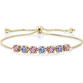 Gem Stone King 2.58 Ct Pink Lab Grown Diamond Blue Tanzanite 18K Yellow Gold Plated Silver Bracelet For Women