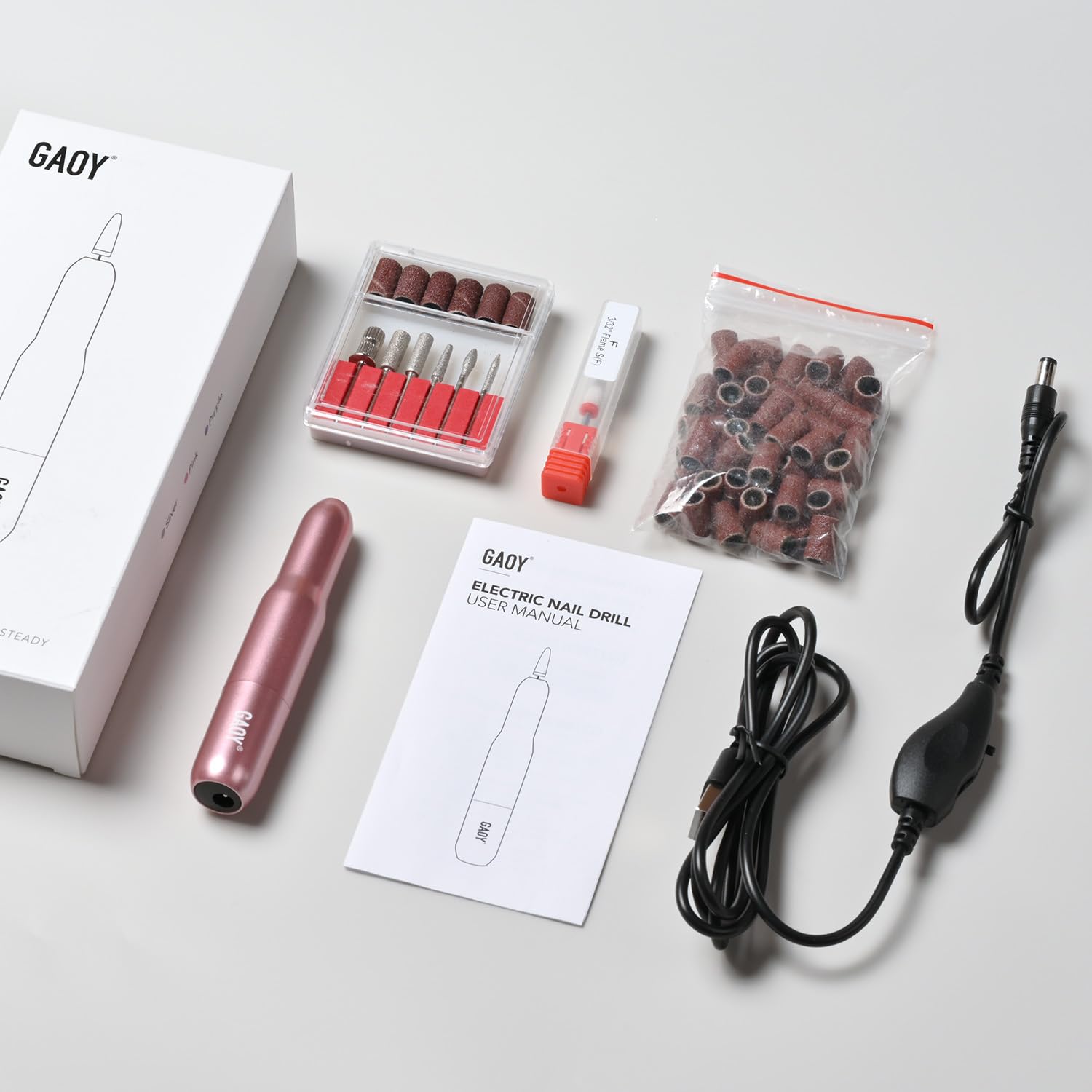 GAOY Electric Nail Drill for Acrylic and Gel, USB Electric Nail File, Portable Efile with Drill Bits, Manicure Pedicure Tools for Home Salon, Pink - Image 7