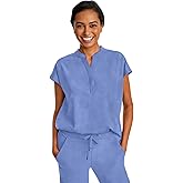 Healing Hands Women's Scrub Top Relaxed Fit Journey Top - 2 Pockets with Knit Details, Dolman Sleeve and Rounded Hem - 2152