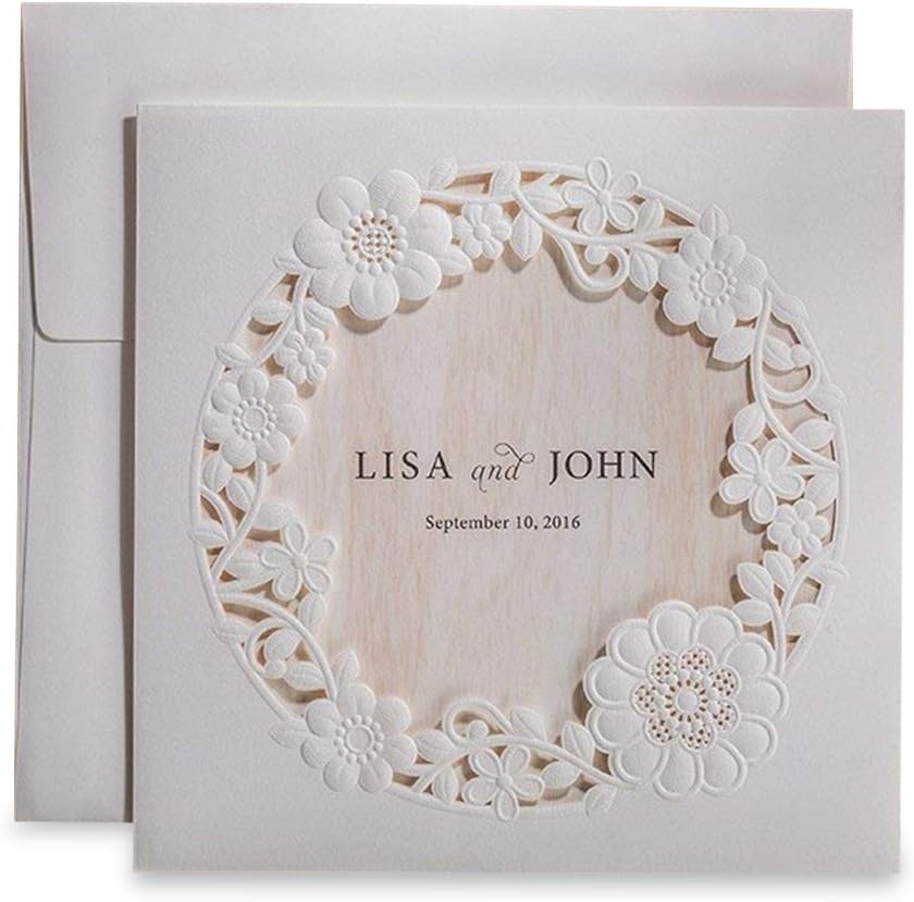 Dream Planner Square Ivory White Laser Cut Lace Flower Wedding Invitations Cards for Engagement Wedding Birthday Graduation Anniversary,50pcs,CW5175 (50)