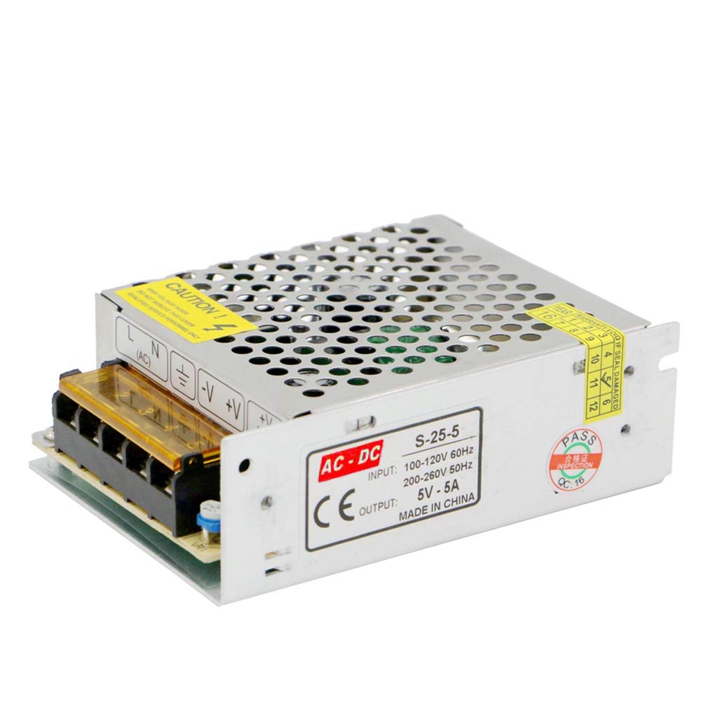 5V 5A 25W Switching Power Supply, AC 100-240V to DC 5V, Universal Regulated Power Adapter for LED Strip Lights, Security Cameras, CCTV, Home Electronics