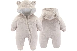 UVIPC Newborn Baby Bear Fleece Outfit Footie Jumpsuit Winter Romper Snowsuit outfit Bear Suit Warm Hooded Outfits