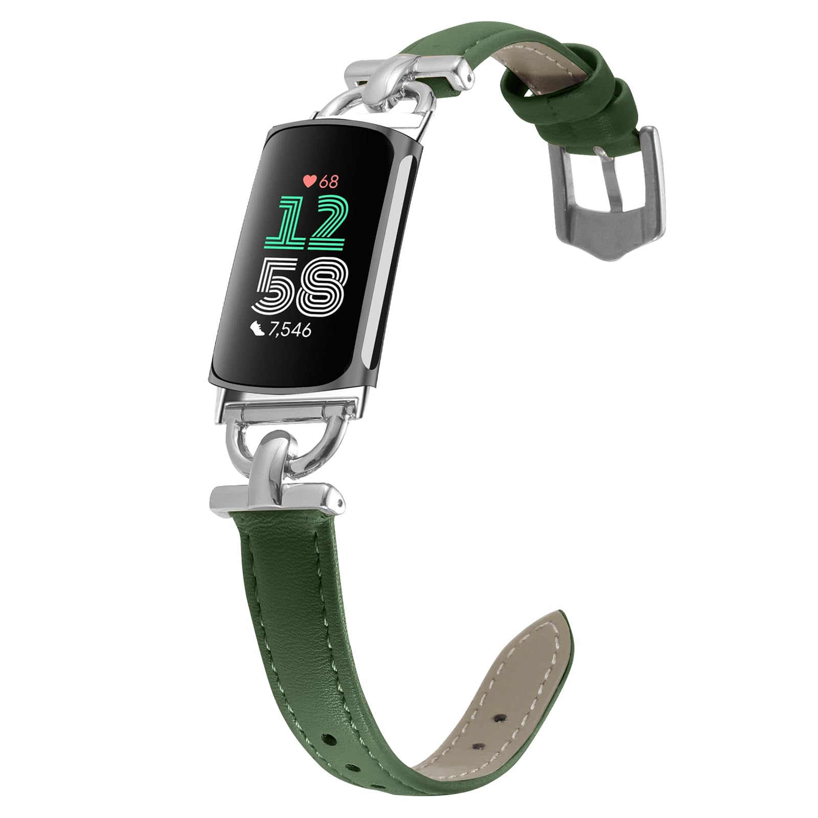 KoGiio Leather Strap Compatible with Fitbit Charge, Adjustable D-Shaped Buckle Bracelet for Fitbit Green