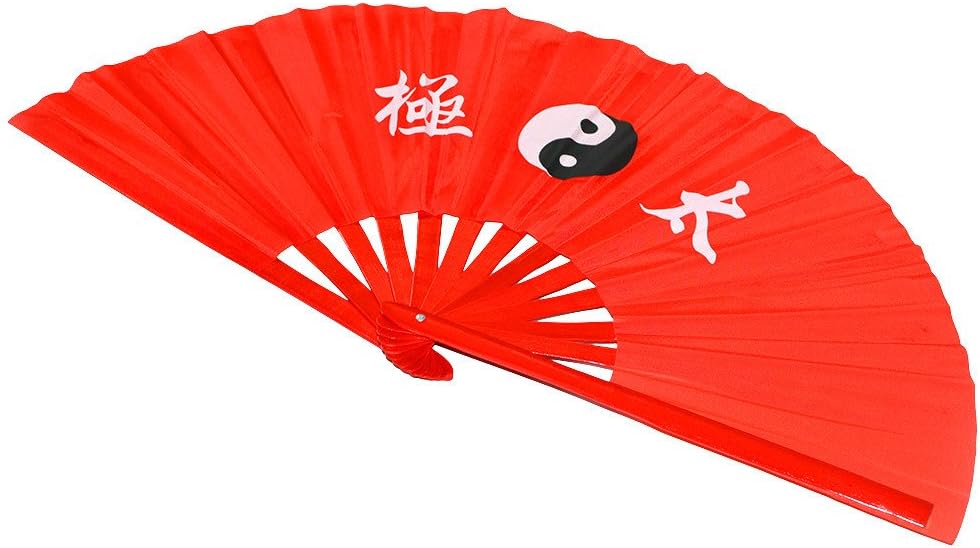Medifier Chinese Kung Fu Tai Chi Fan Arts Dance/Practice Performance Bamboo Folding Fan Taichi worlds Red background - Image 3