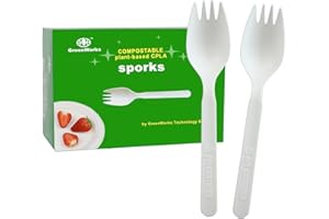 GreenWorks Compostable CPLA Sporks,100 Count 5.5" Disposable Cutlery Spork (Spoon Fork)