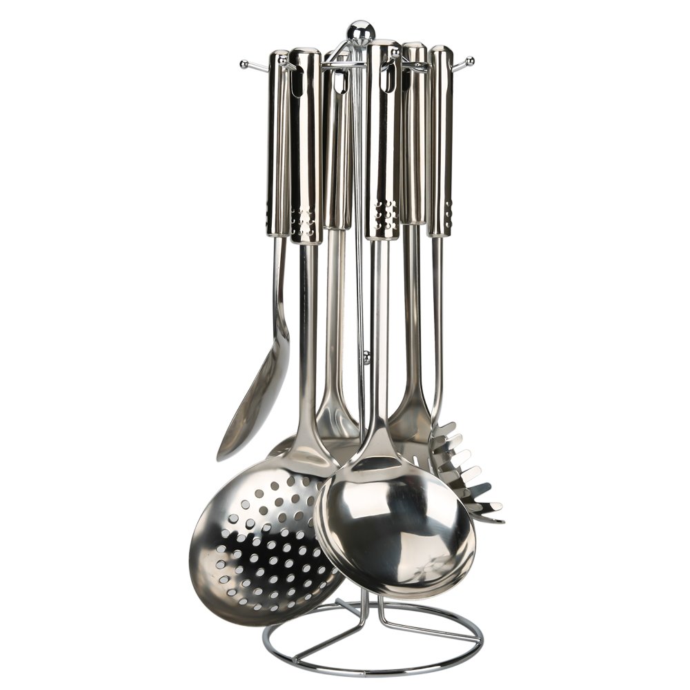 COKOSIM 7 Piezas Juego de Acero Inoxidable de Utensilios de Cocina (con Soporte)