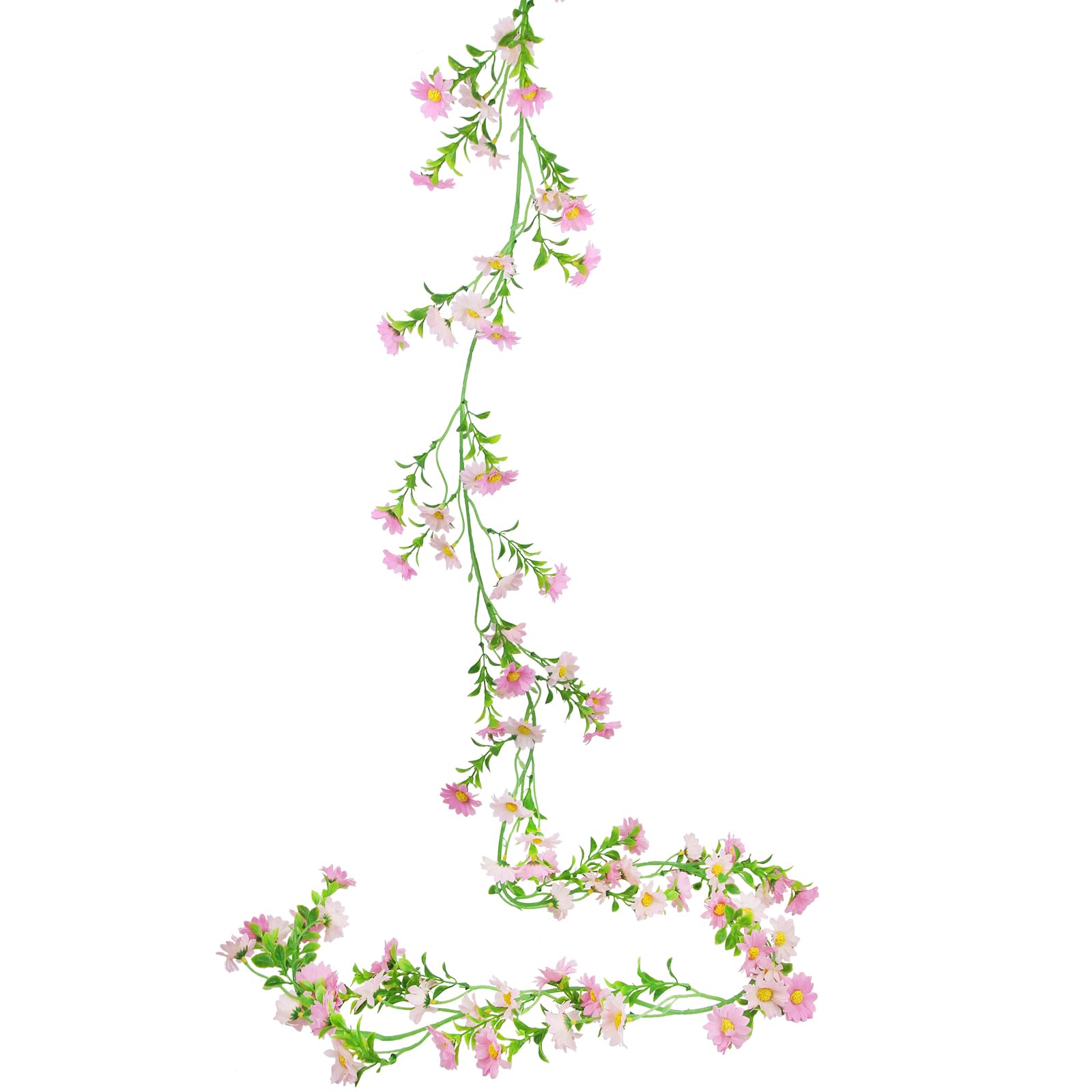CISDUEO Artificial Daisy Flowers Vine Silk Wildflower Garland Spring Fake Flower Vine Hanging Ivy Light Pink Daisy Flowers Green Leaves for Wall Party Wedding Arch Floral Decor Indoor Outdoor Ceremony