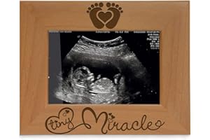 KATE POSH - Tiny Miracle Engraved Natural Wood Picture Frame, New Baby, New Dad & Mom, Parents Gift, Ultrasound, Sonogram, Baby Announcement