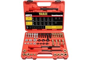 Yalblee 49 PCS Thread Chaser Set Thread Repair Kit Tool Set, UNC UNF & Metric Thread Cleaner with Taps, Dies, and Files, Rethreading Repair for Automotive Wheel Stud Spark Plug Engine Standard Screw