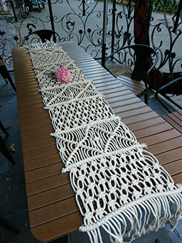 RISEON Bohemia Handmade Natural Macrame Table Runner, macrame table placement, Macrame table Centerpiece, Bed Runner Wedding Home Boho Decor (13.7"W x 59"L)