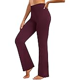 FireSwan Womens Flare Leggings No Front Seam Bootcut Yoga Pants with Tummy Control High Waisted Bell Bottom Workout Leggings Wine Red