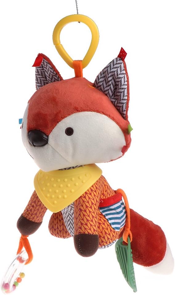 PRtoy Baby Rattle Bell,Pacify Dolls Infant Crib Stroller Hanging Animals Toy (Fox)