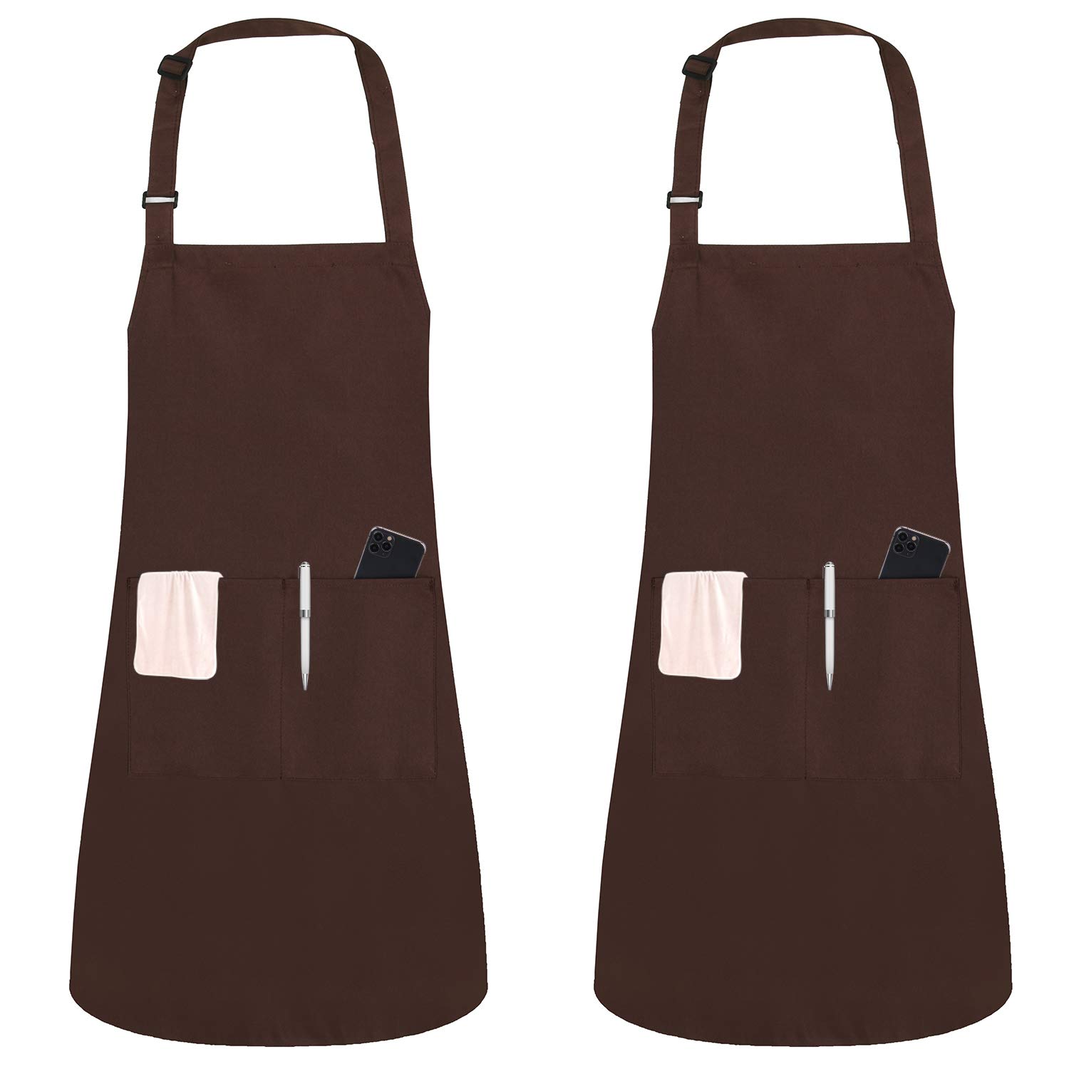 ZONEKEY Cooking Aprons Adjustable Kitchen Aprons Adult Professional Chef Apron with 2 Pockets Long Polyester Women Men Aprons For Home Kitchen, Restaurant, BBQ, Coffee house, Baking Gardening