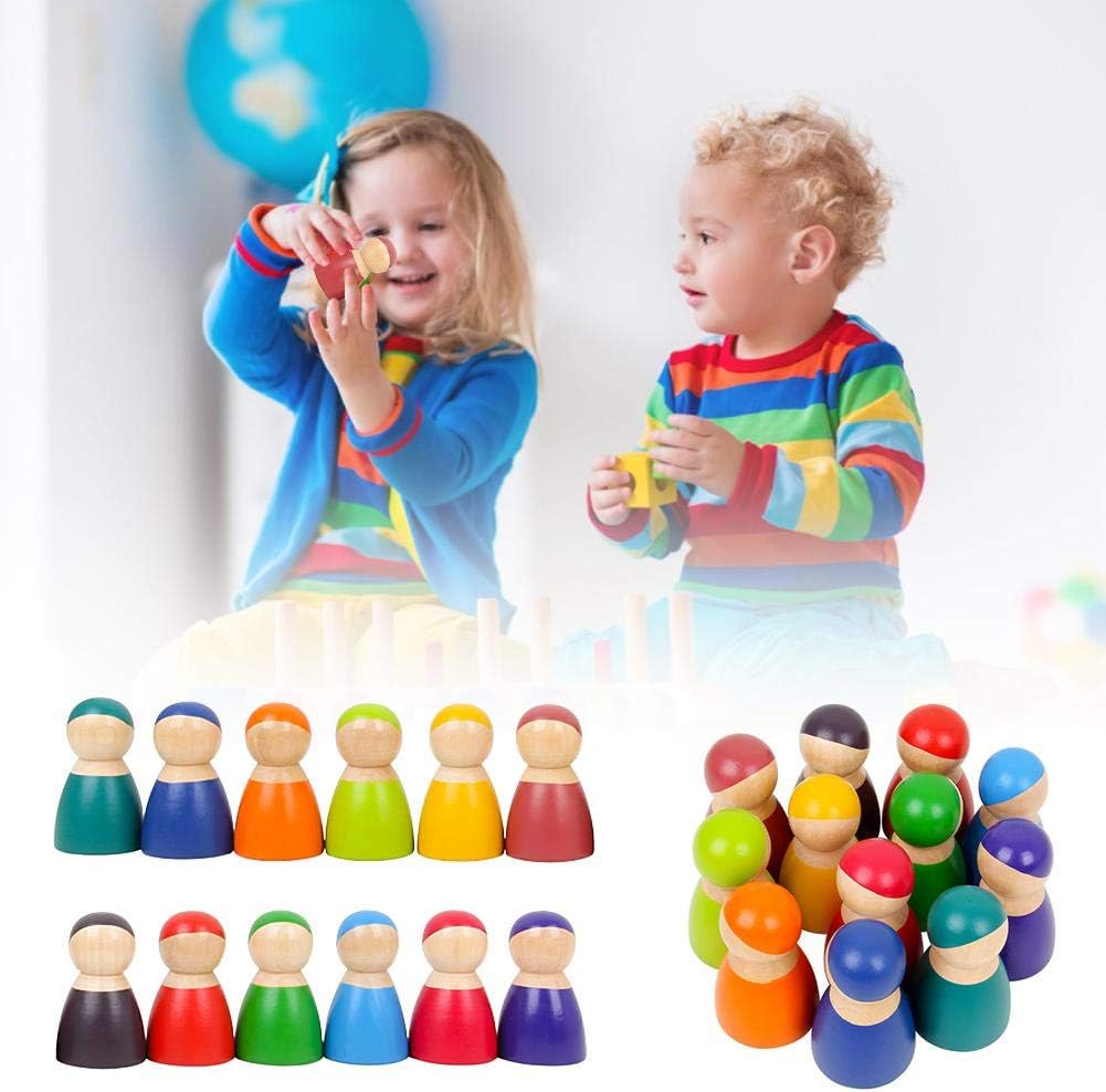 niyin204 12PCS Rainbow Friends Peg Dolls Wooden Pretend Play Toy Educational Learning Peg Dolls for Children up-to-Date