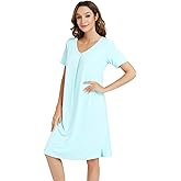NACHILA Women's Nightgowns-Viscose Made from Bamboo, Soft Short Sleeve Nightgowns Comfy V Neck Night Shirt Cooling Sleepwear
