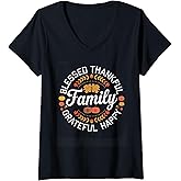 Womens Blessed Thankful Family Thanksgiving V-Neck T-Shirt