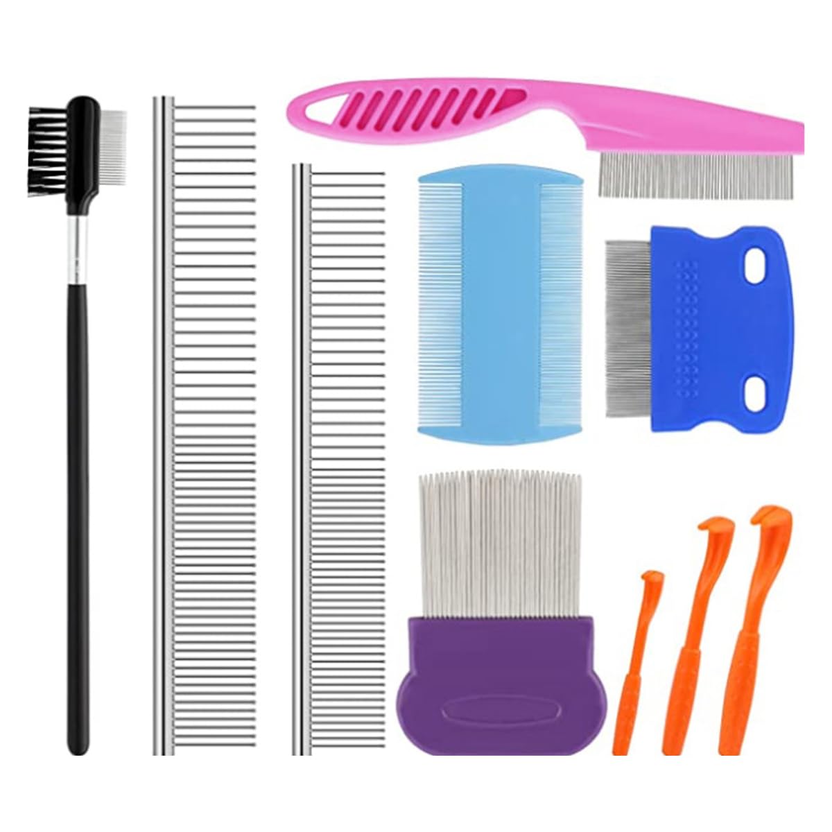 WANGCL 10 Pack Tick Removal Tool for Dogs Cat Comb for Shedding Pet Hair Grooming Comb Kit Tear Stain Remover Comb for Small Dogs