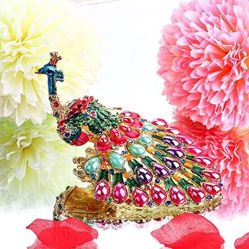 Kiartten Jewelry Trinket Box - Peacock Trinket Box Hinged Ring Holder Small Jewelry Bejeweled Trinket Boxes Figurine Collectible Gift (Trinket Box) 1 Pcs