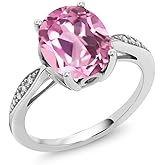 Gem Stone King 14K White Gold 10X8MM Oval Gemstone Birthstone and White Diamond Engagement Ring | Wedding Anniversary Promise Gold Ring For Women | Size 5,6,7,8,9