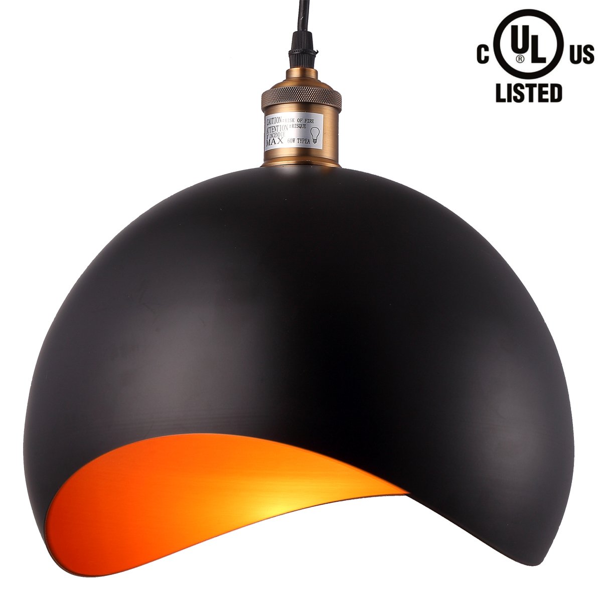 HOMIFORCE Vintage Style 1 Light Large Black Dome Pendant Light with