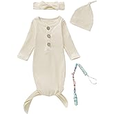 MoryGooder Newborn Cotton Nightgowns Neutral Baby Knotted Sleeper Baby Coming Home Outfit
