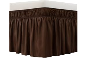 MEILA Wrap Around Bed Skirt Three Fabric Sides Elastic Dust Ruffled 14 Inch Tailored Drop,Easy to Install Fade Resistant-Brow
