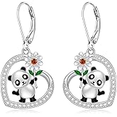 Heart Panda Earrings for Women Dangle Sterling Silver Cute Panda Earrings Mothers Day Birthday for Women Gifts