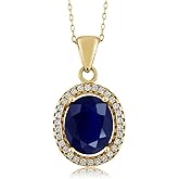 Gem Stone King 2-5 Cttw Oval Gemstone Birthstone Halo Pendant Necklace For Women | 18K Yellow Gold Plated Silver | Oval 11X9MM | With 18 Inch Silver Chain | Fine Jewelry Gifts for Her Mom Women Wife